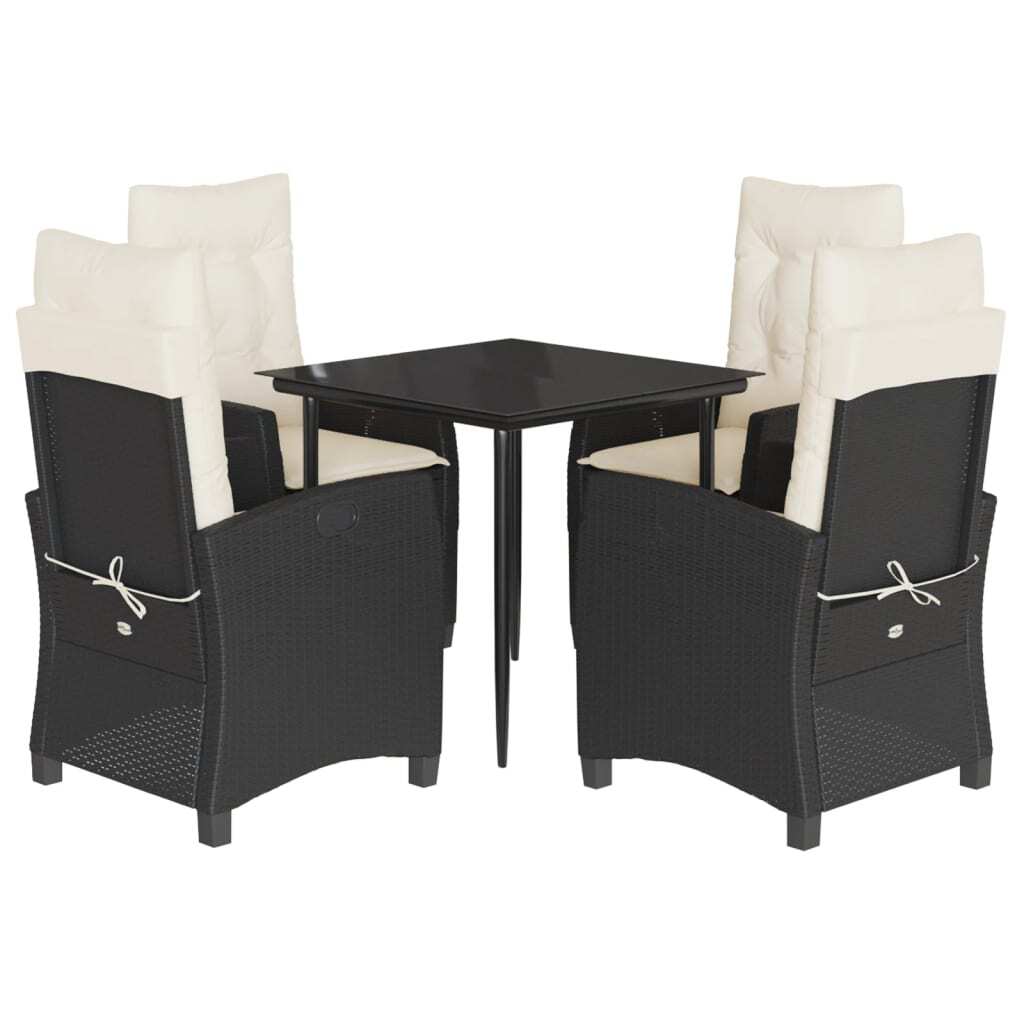 5 Piece Patio Dining Set with Cushions Black Poly Rattan