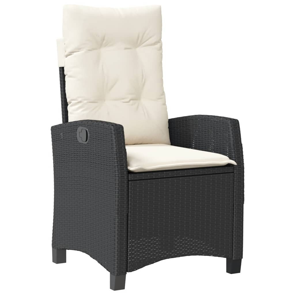 5 Piece Patio Dining Set with Cushions Black Poly Rattan