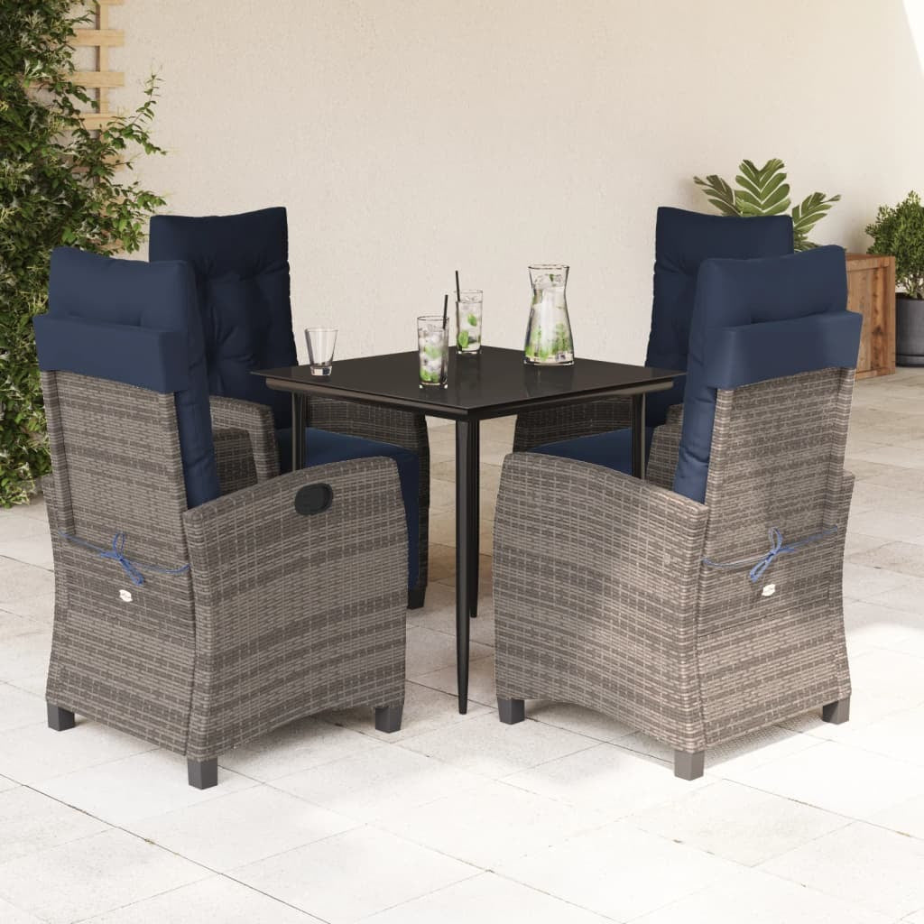 5 Piece Patio Dining Set with Cushions Gray Poly Rattan