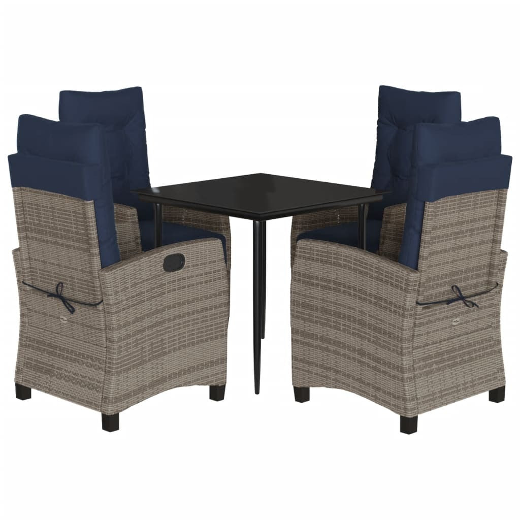 5 Piece Patio Dining Set with Cushions Gray Poly Rattan