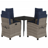 5 Piece Patio Dining Set with Cushions Gray Poly Rattan