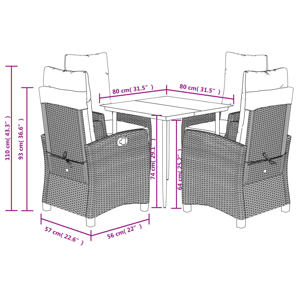 5 Piece Patio Dining Set with Cushions Gray Poly Rattan