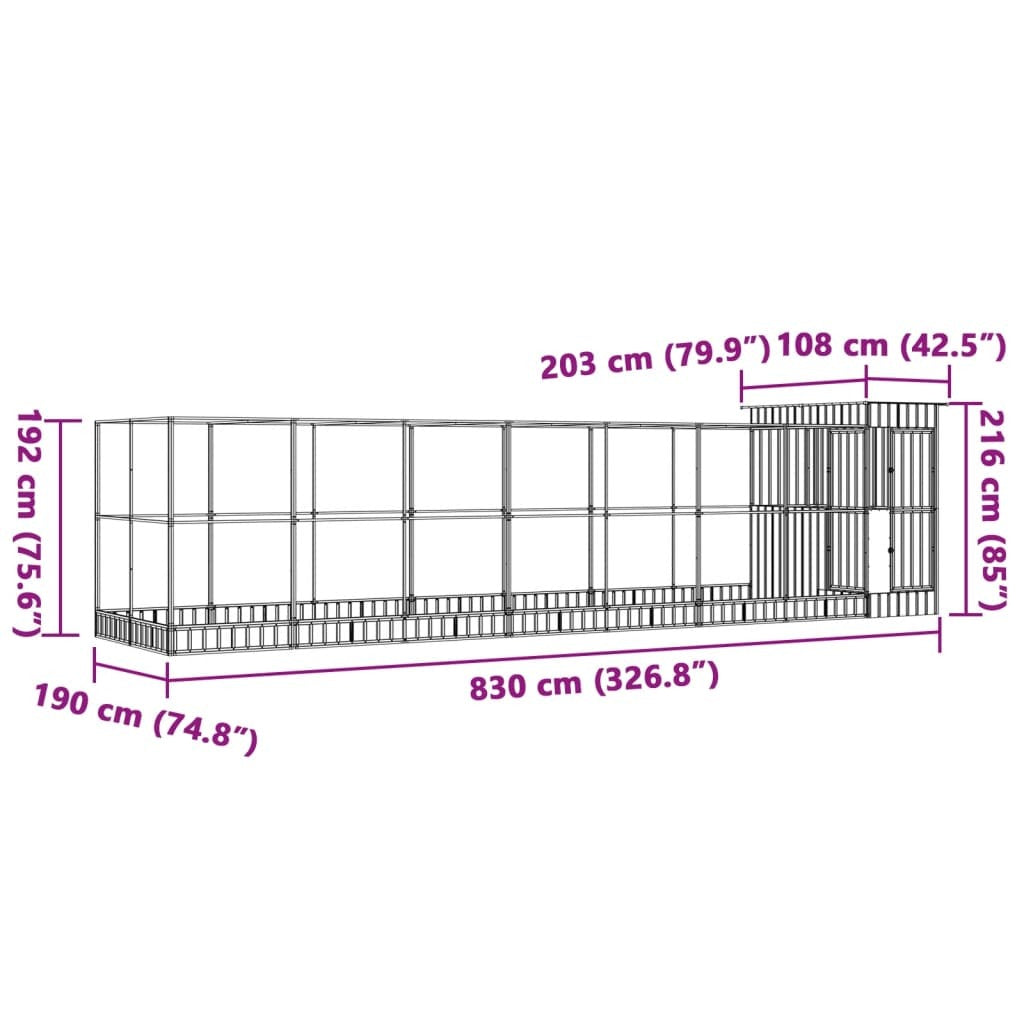 Aviary with Extension Silver 326.8"x79.9"x85" Steel