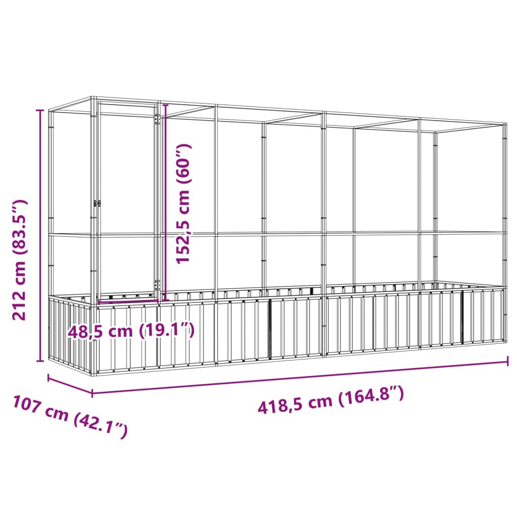 Aviary with Extension Silver 164.8"x42.1"x83.5" Steel