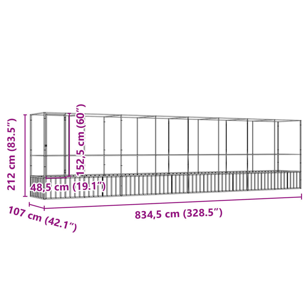 Aviary with Extension Silver 328.5"x42.1"x83.5" Steel