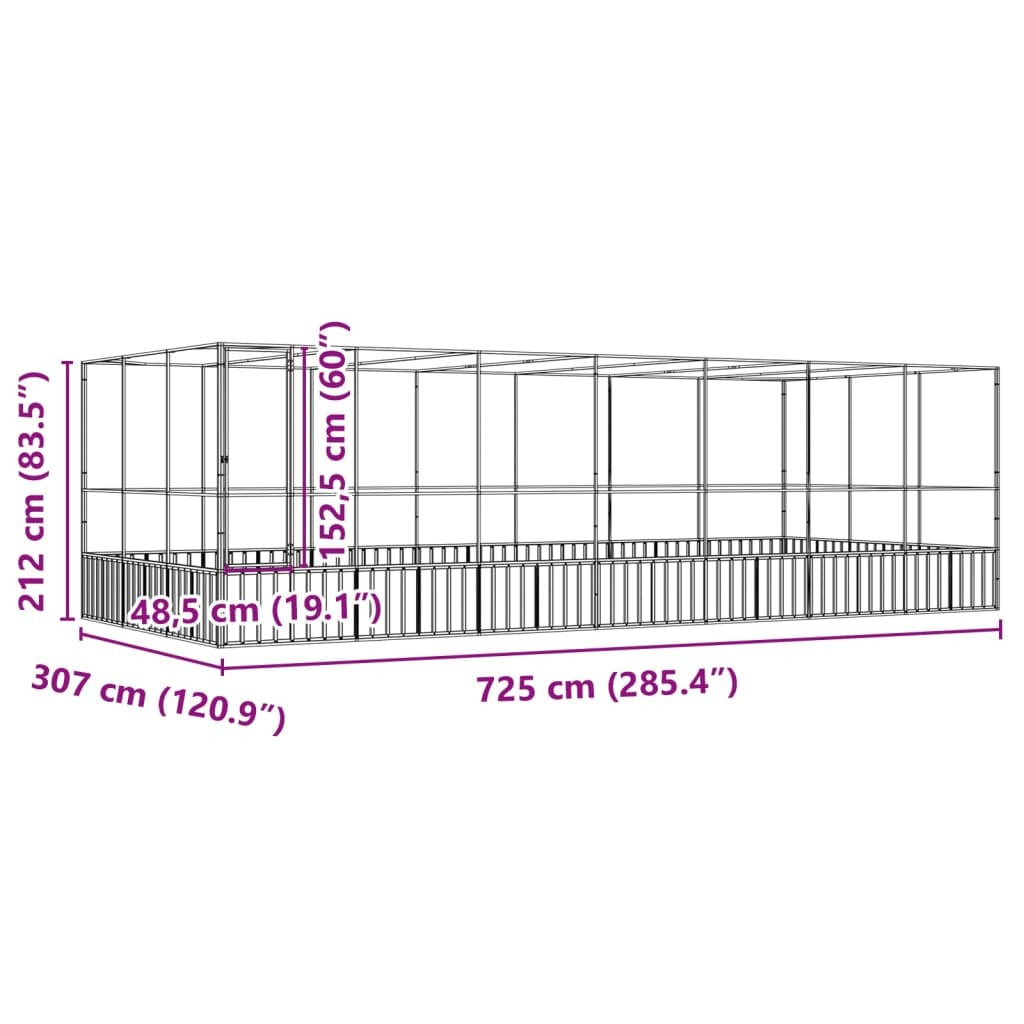Aviary with Extension Silver 285.4"x120.9"x83.5" Steel