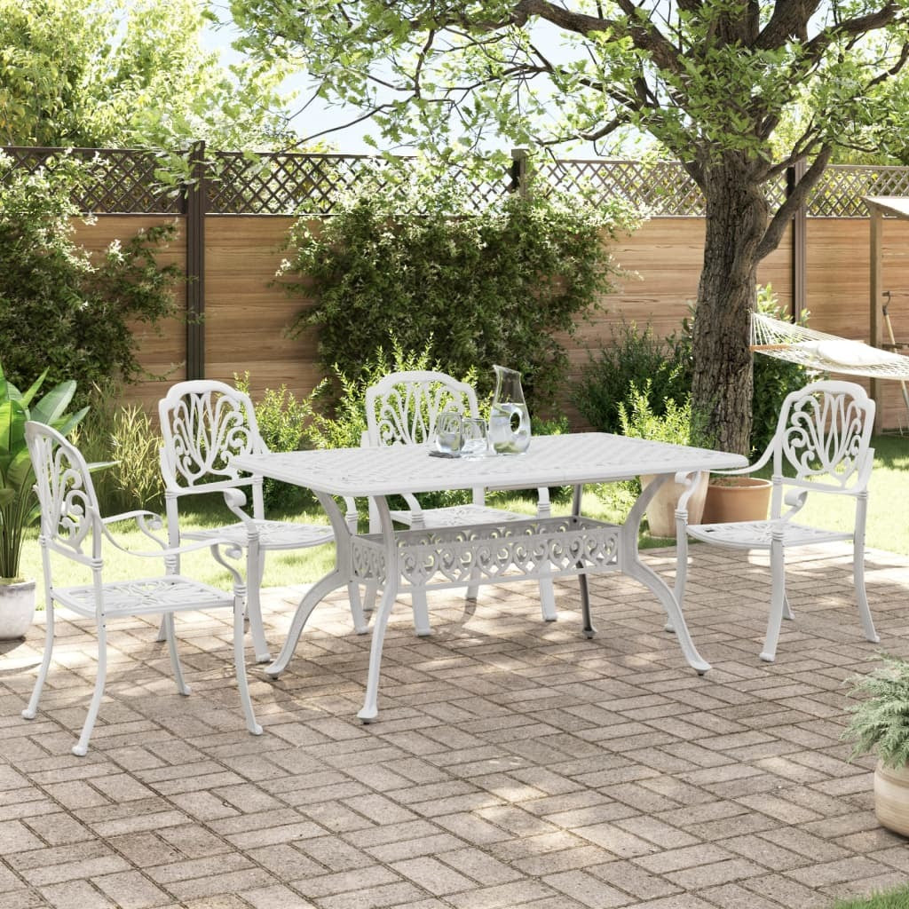5 Piece Patio Dining Set White Cast Aluminum