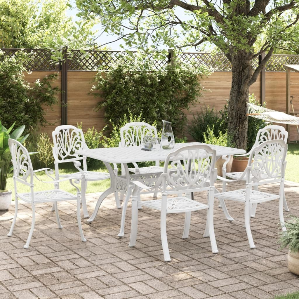 7 Piece Patio Dining Set White Cast Aluminum