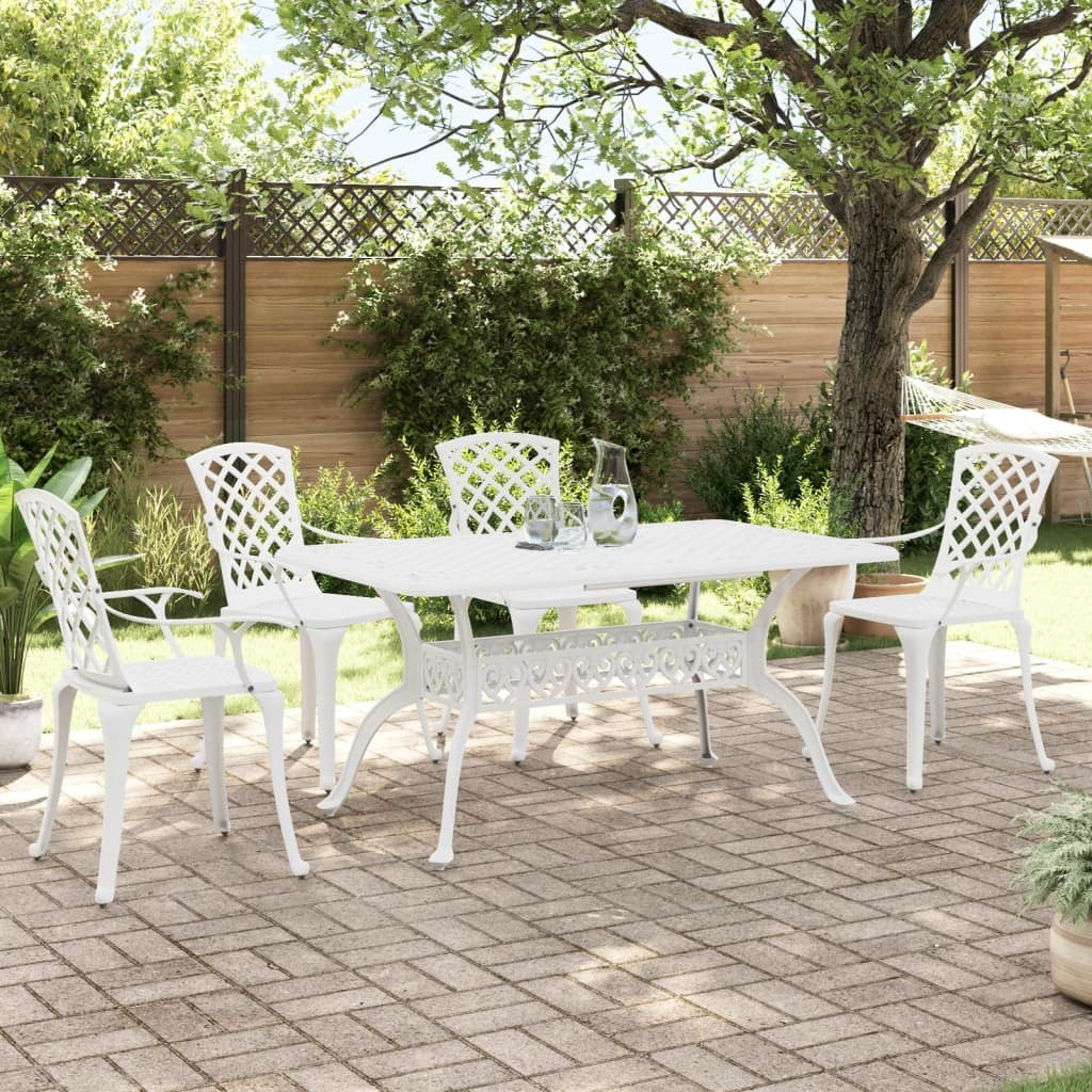 5 Piece Patio Dining Set White Cast Aluminum