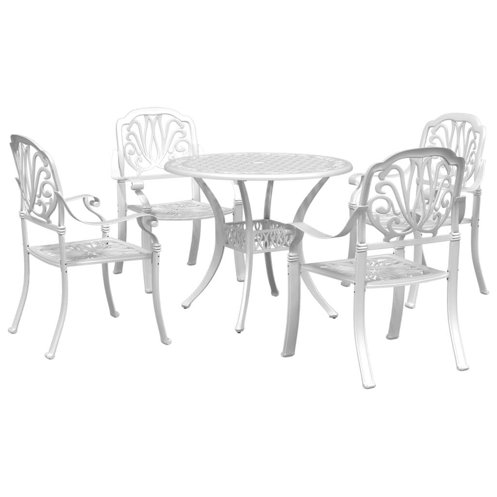 5 Piece Patio Dining Set White Cast Aluminum