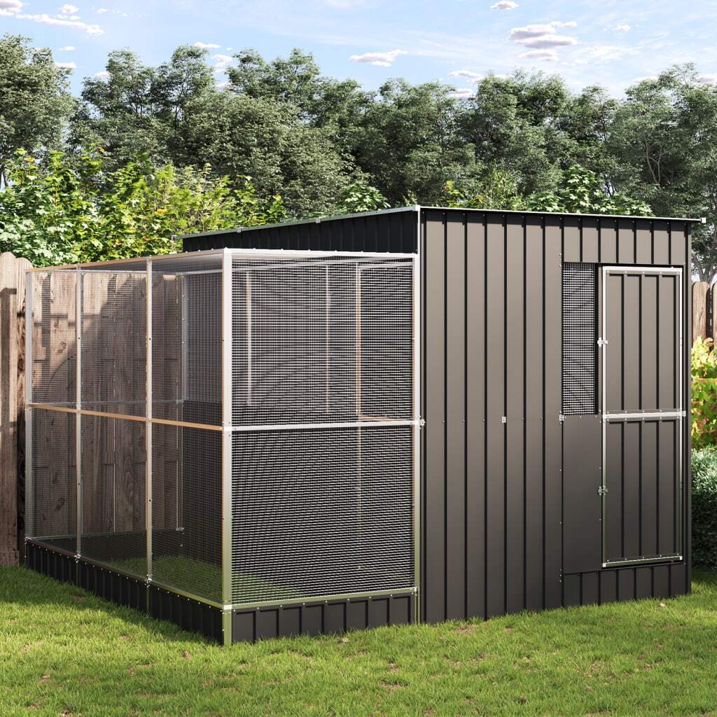 Aviary with Extension Silver 114.2x119.3x85.0" Steel