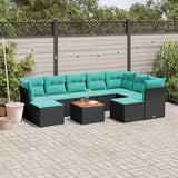 10 Piece Patio Sofa Set with Cushions Black Poly Rattan