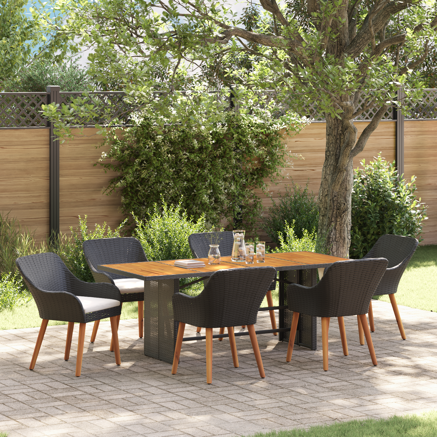 Garden Dining Set 7 pcs Black Poly Rattan