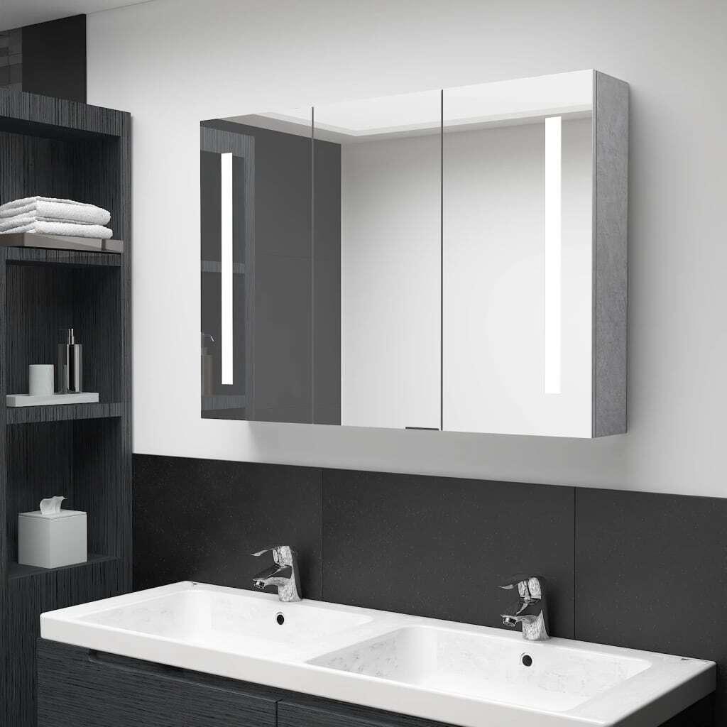 LED Bathroom Mirror Cabinet Concrete Gray 35"x5.5"x24.4