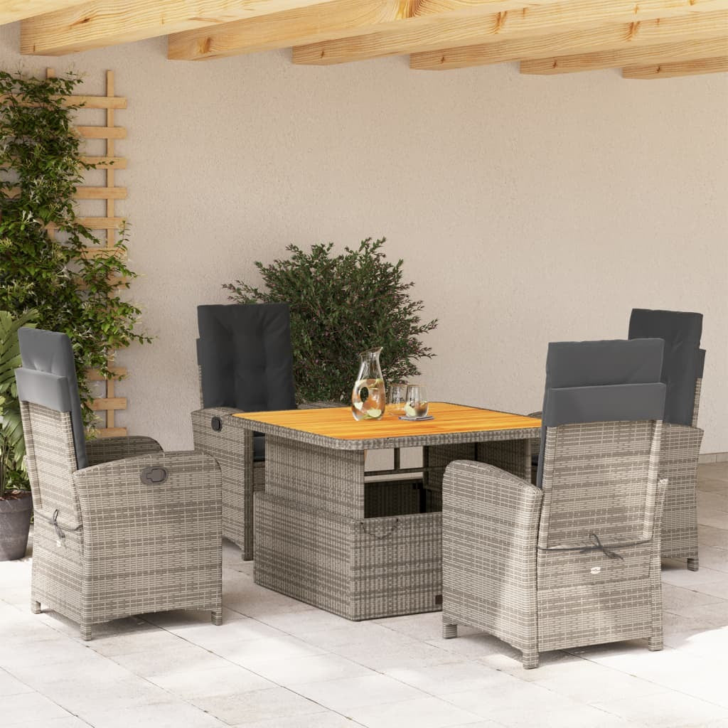 5 Piece Patio Dining Set with Cushions Gray Poly Rattan
