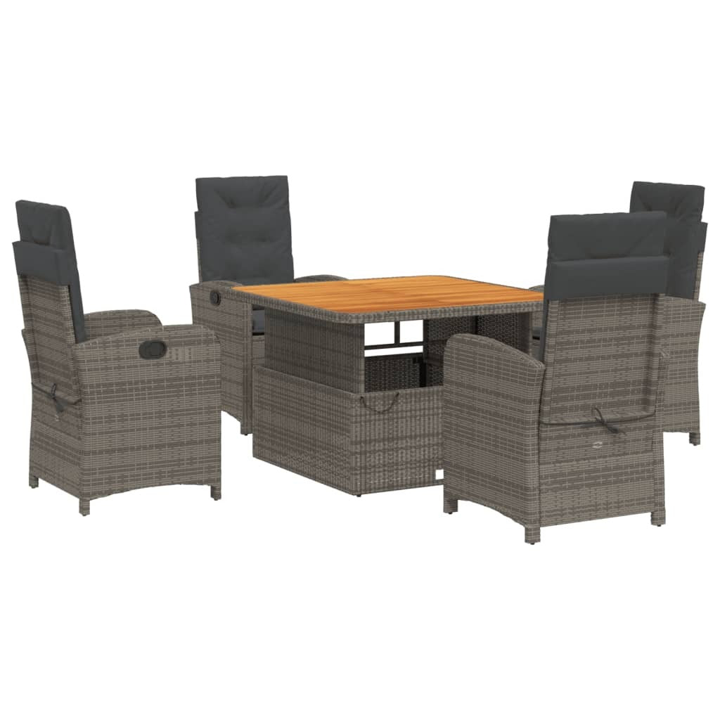 5 Piece Patio Dining Set with Cushions Gray Poly Rattan