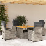 5 Piece Patio Dining Set with Cushions Gray Poly Rattan