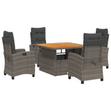 5 Piece Patio Dining Set with Cushions Gray Poly Rattan