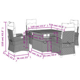 5 Piece Patio Dining Set with Cushions Gray Poly Rattan