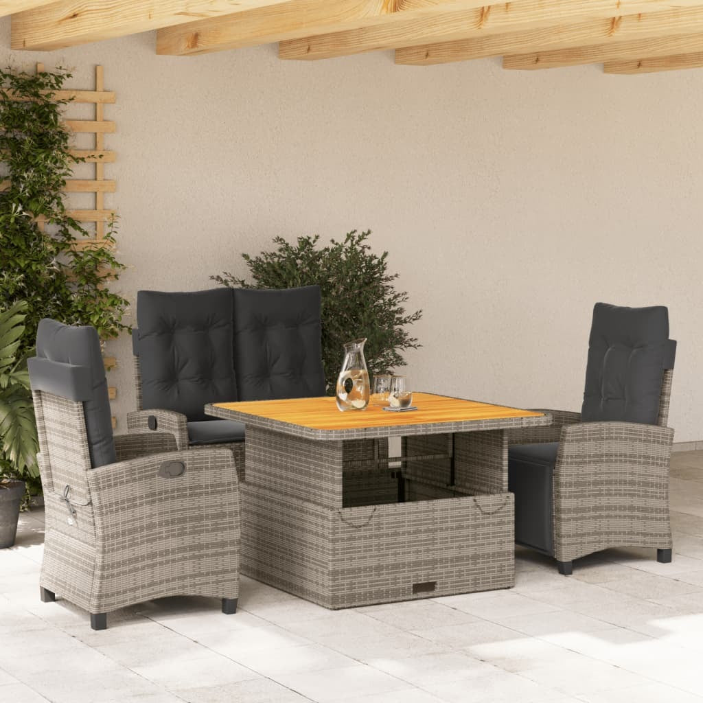 4 Piece Patio Dining Set with Cushions Gray Poly Rattan