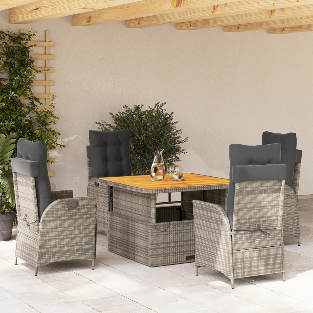 5 Piece Patio Dining Set with Cushions Gray Poly Rattan