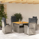 5 Piece Patio Dining Set with Cushions Gray Poly Rattan