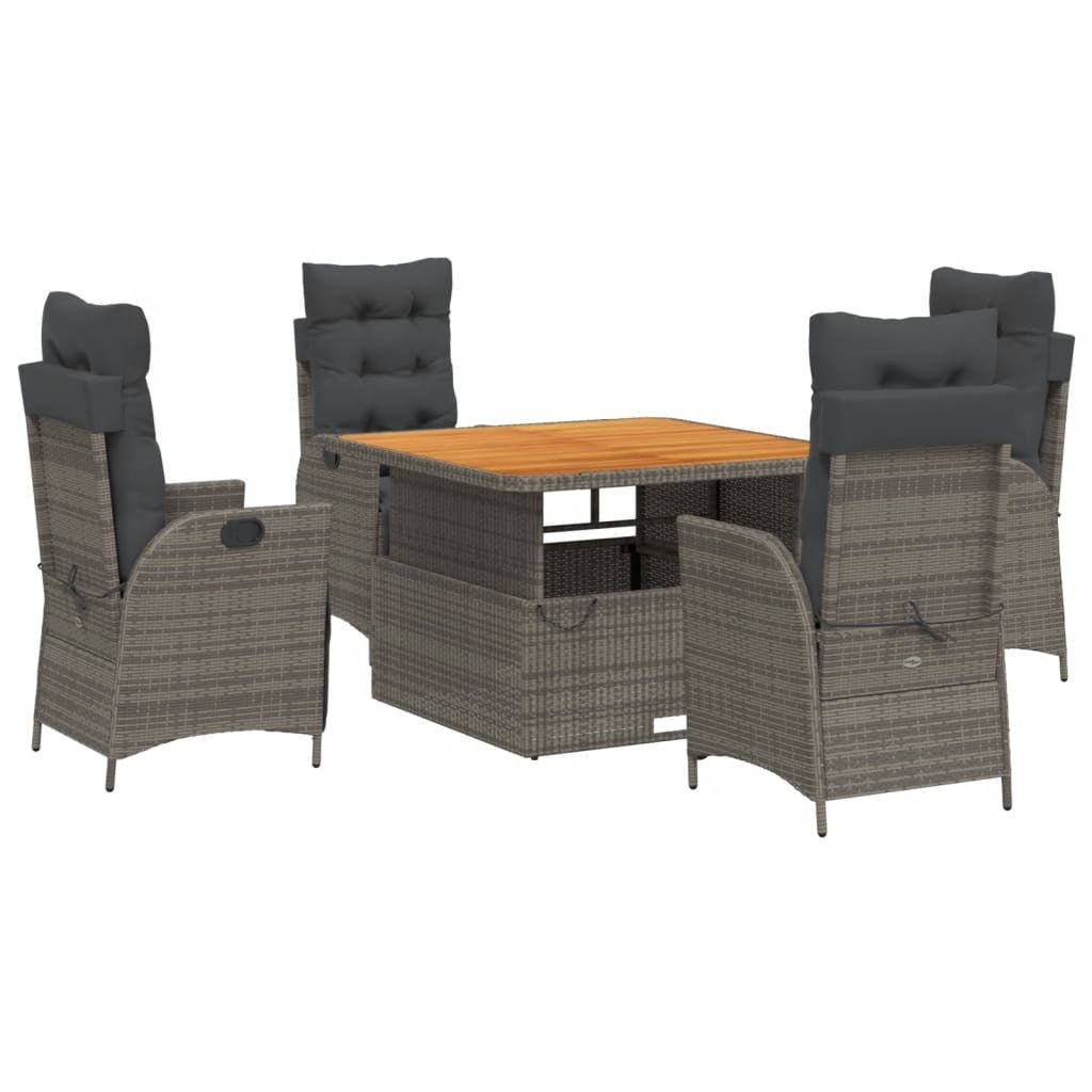 5 Piece Patio Dining Set with Cushions Gray Poly Rattan