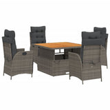 5 Piece Patio Dining Set with Cushions Gray Poly Rattan