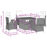 5 Piece Patio Dining Set with Cushions Gray Poly Rattan