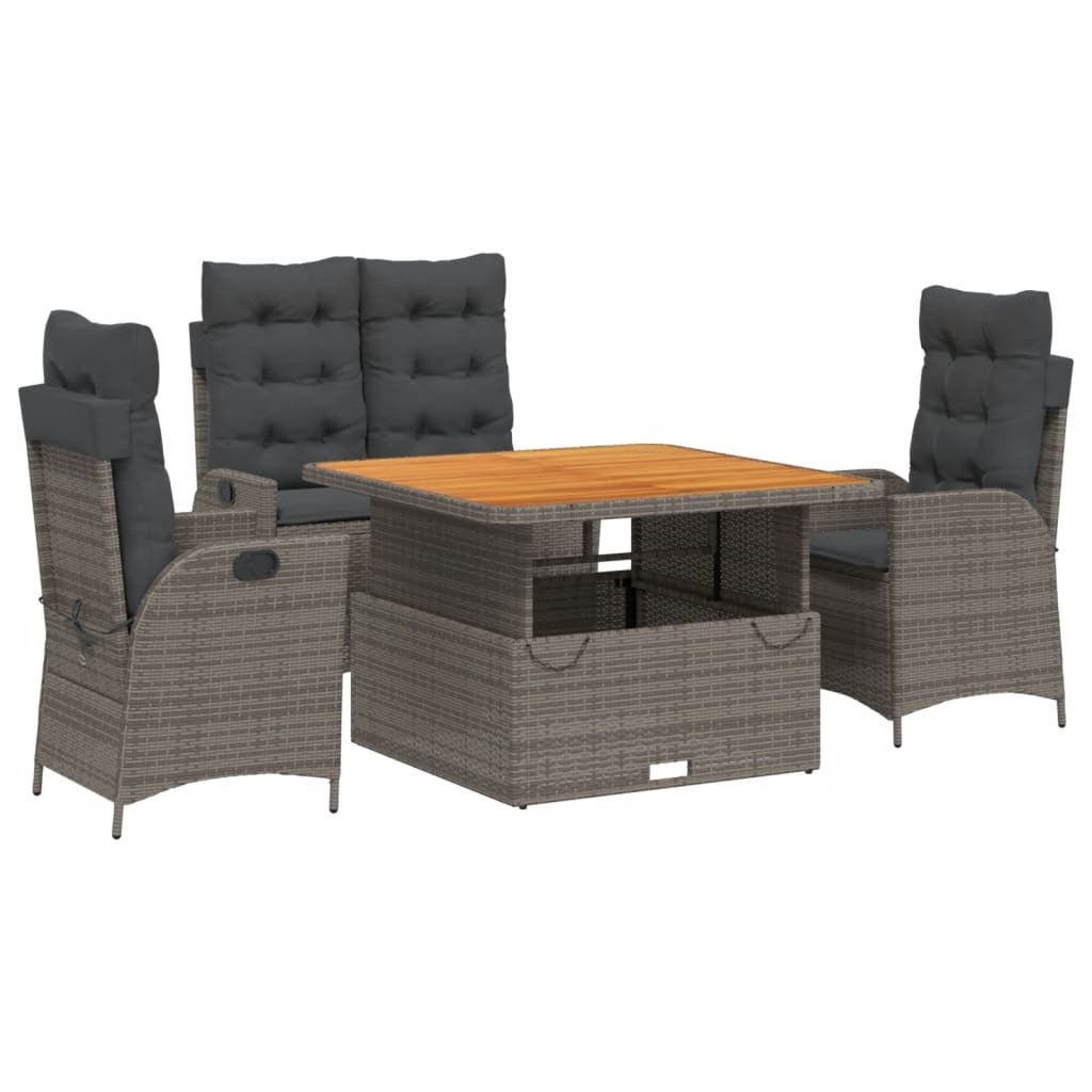 4 Piece Patio Dining Set with Cushions Gray Poly Rattan