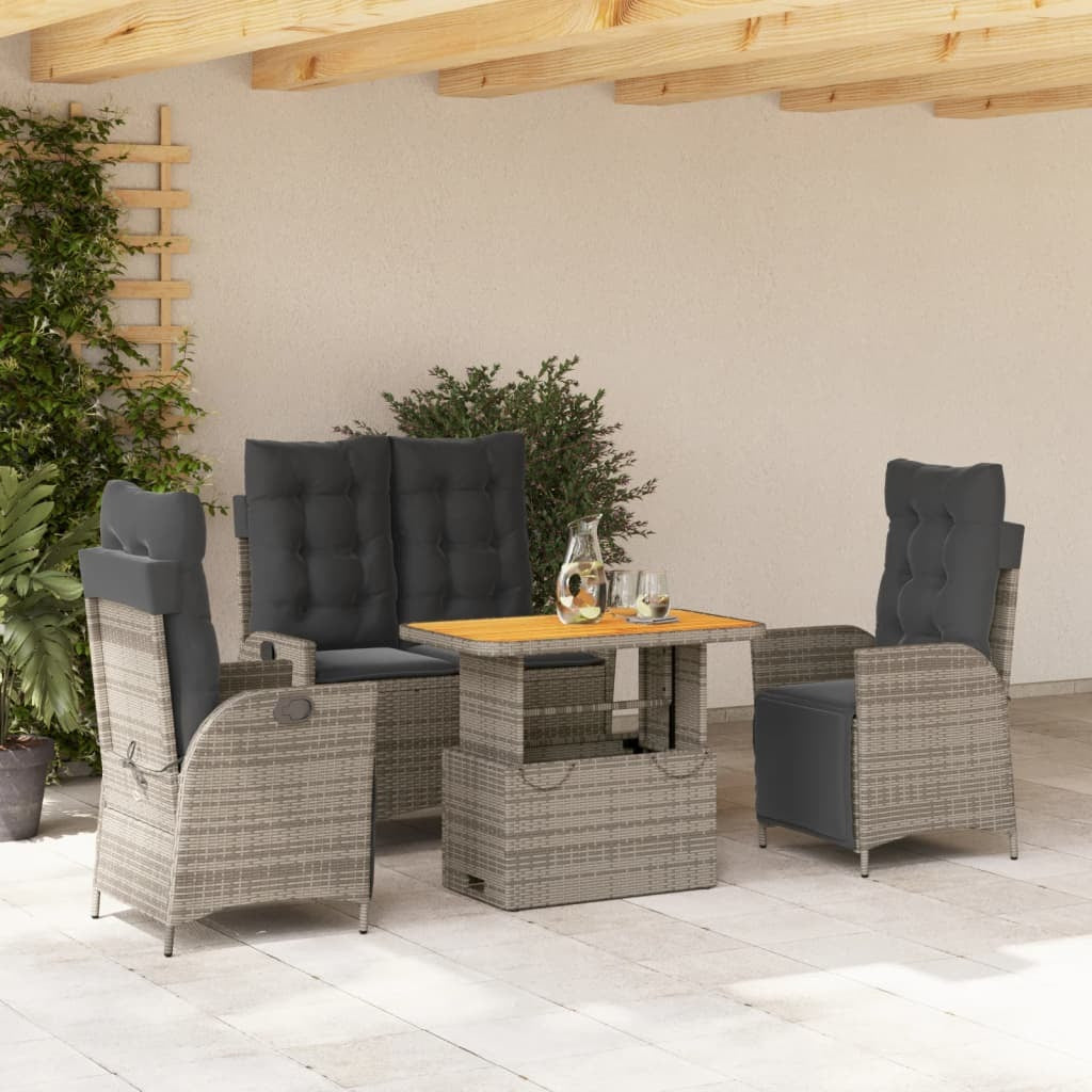 4 Piece Patio Dining Set with Cushions Gray Poly Rattan