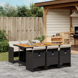 7 Piece Patio Dining Set with Cushions Black Poly Rattan
