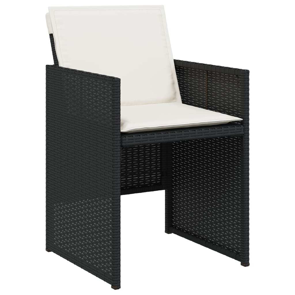 7 Piece Patio Dining Set with Cushions Black Poly Rattan