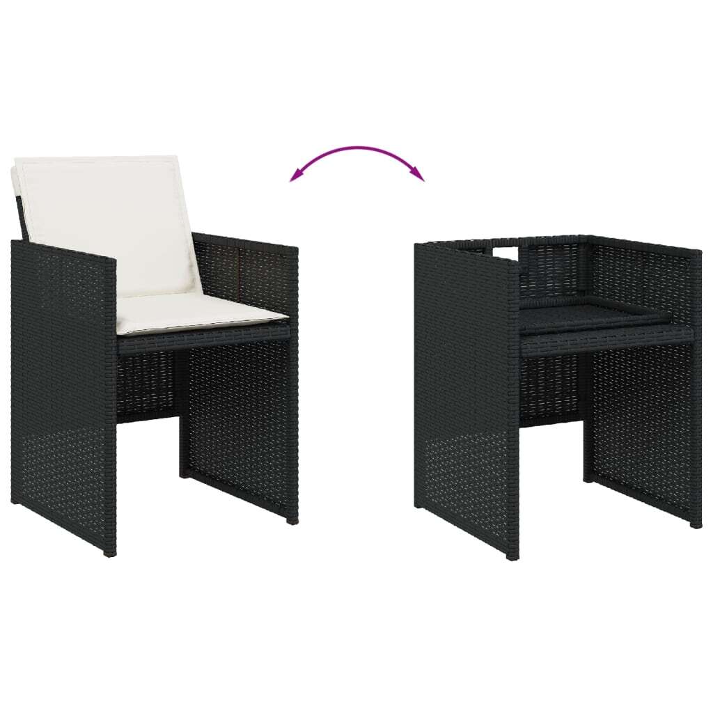 7 Piece Patio Dining Set with Cushions Black Poly Rattan
