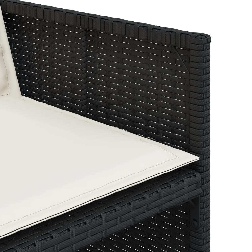 7 Piece Patio Dining Set with Cushions Black Poly Rattan