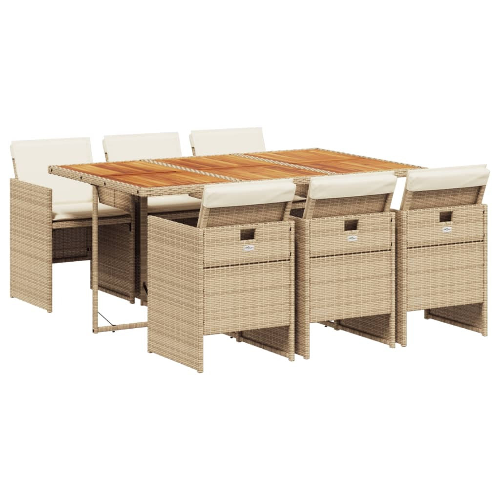 7 Piece Patio Dining Set with Cushions Beige Poly Rattan