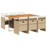 7 Piece Patio Dining Set with Cushions Beige Poly Rattan