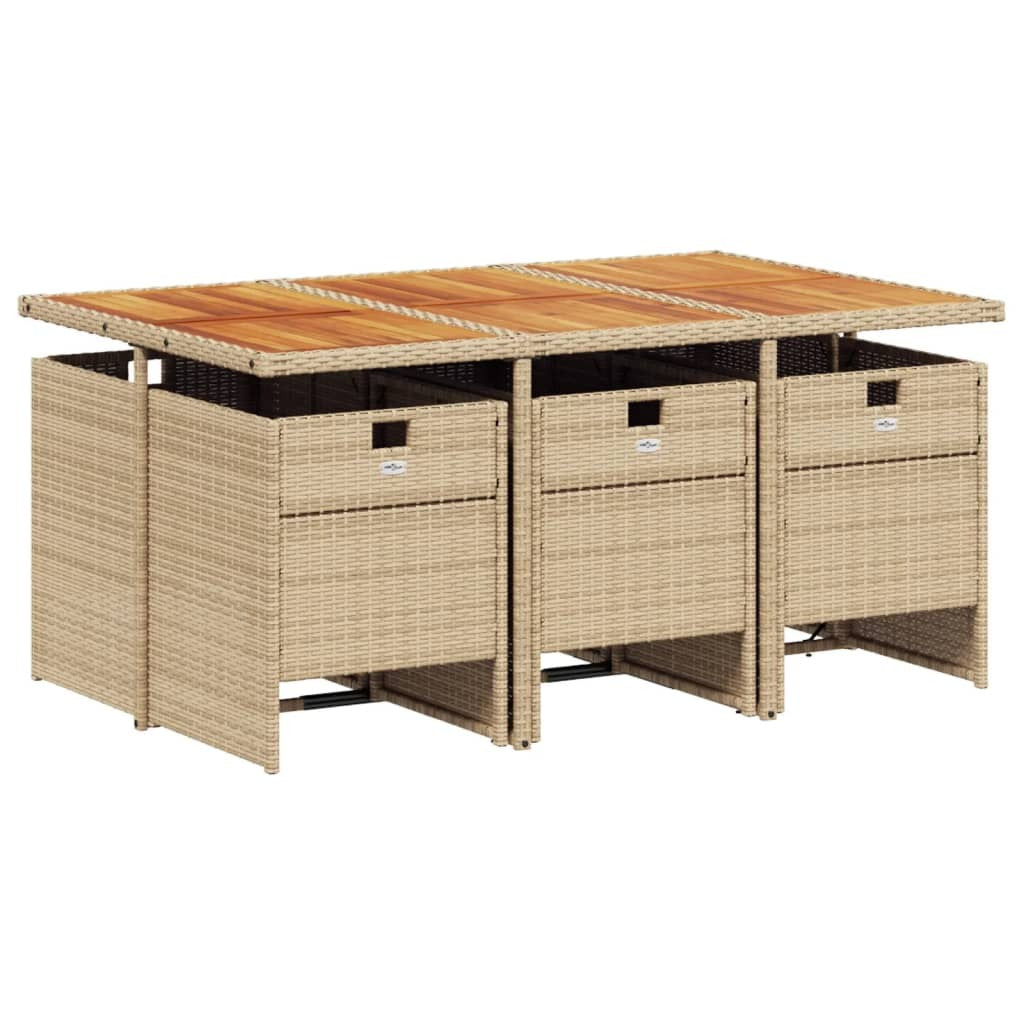 7 Piece Patio Dining Set with Cushions Beige Poly Rattan