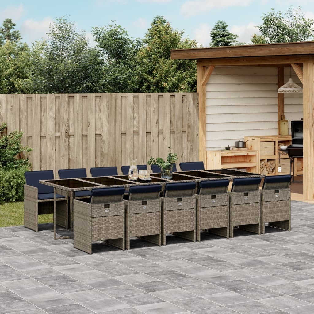 13 Piece Patio Dining Set with Cushions Gray Poly Rattan