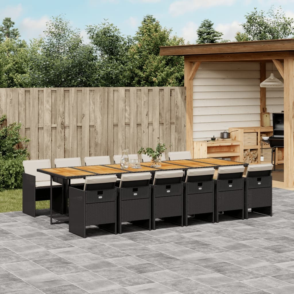 13 Piece Patio Dining Set with Cushions Black Poly Rattan