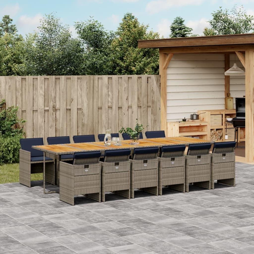 13 Piece Patio Dining Set with Cushions Gray Poly Rattan