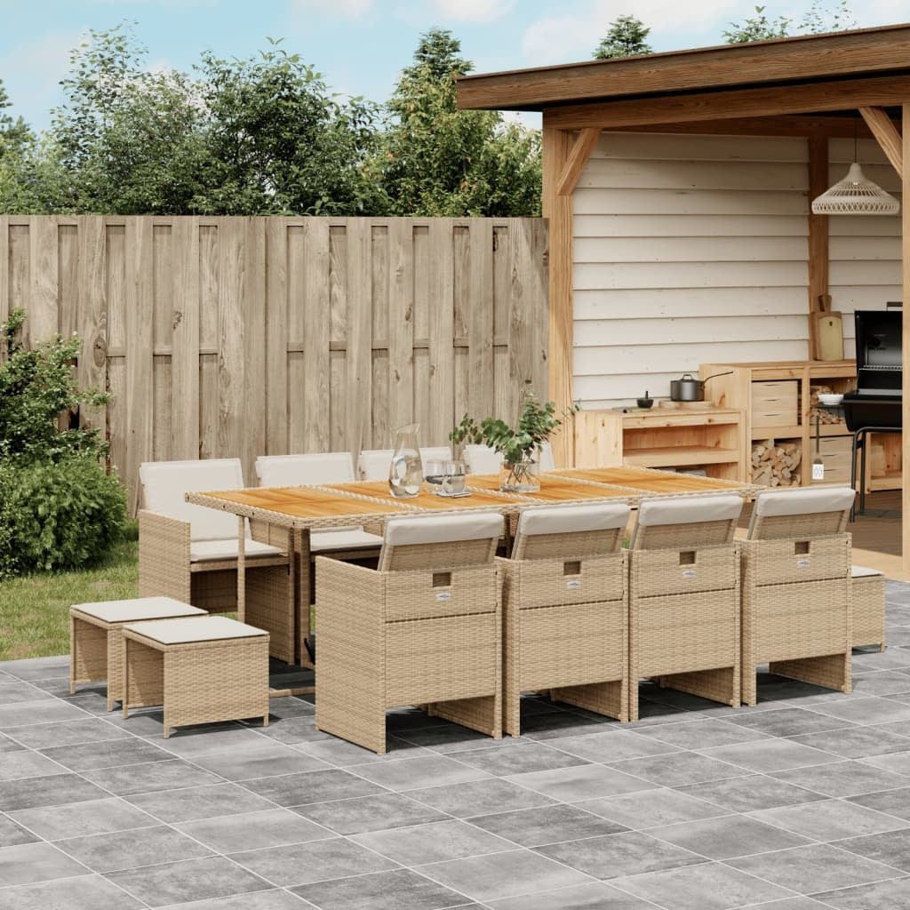 13 Piece Patio Dining Set with Cushions Beige Poly Rattan