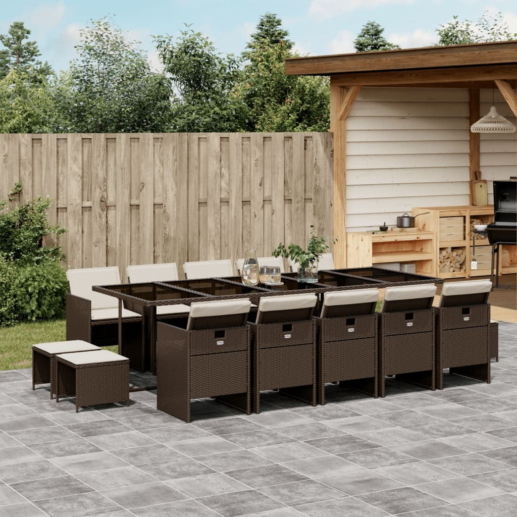 15 Piece Patio Dining Set with Cushions Brown Poly Rattan