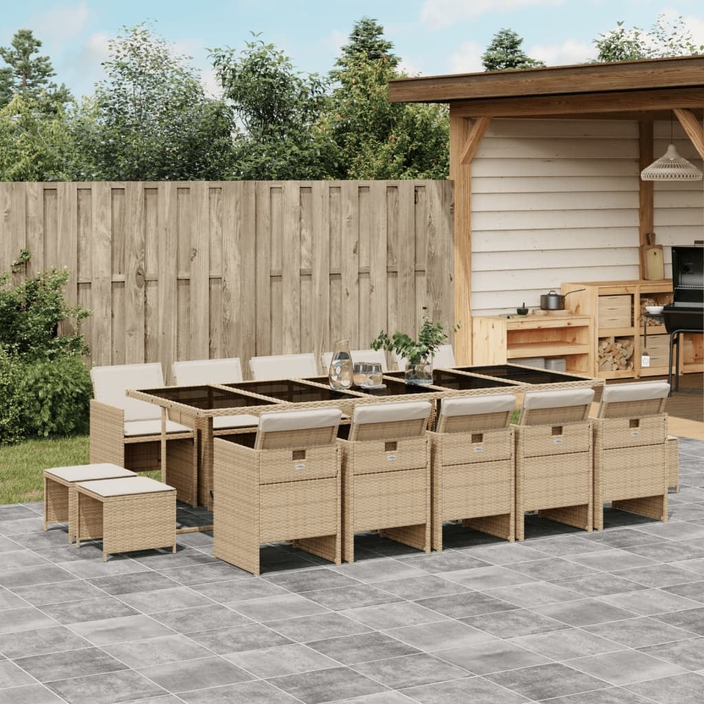 15 Piece Patio Dining Set with Cushions Beige Poly Rattan