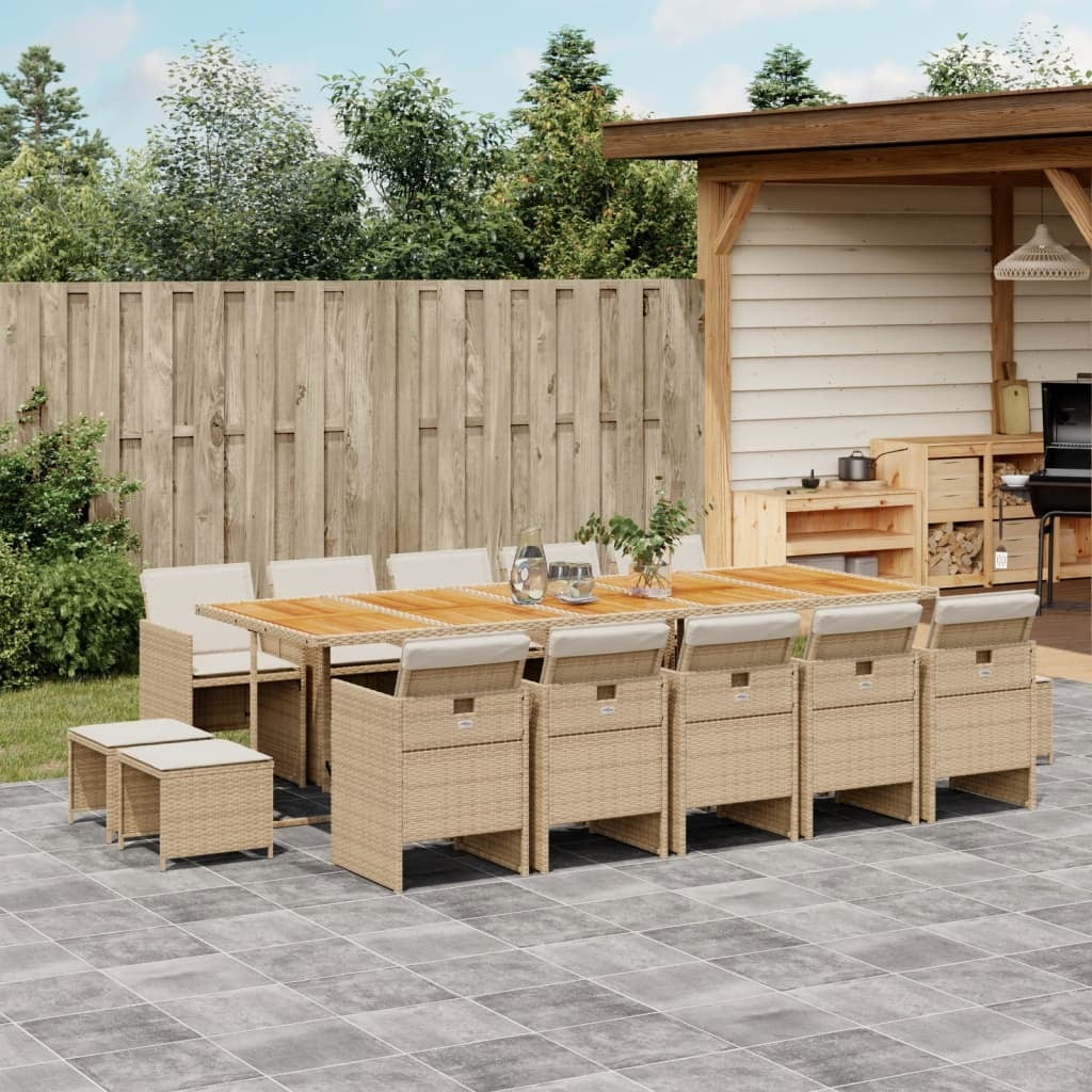 15 Piece Patio Dining Set with Cushions Beige Poly Rattan