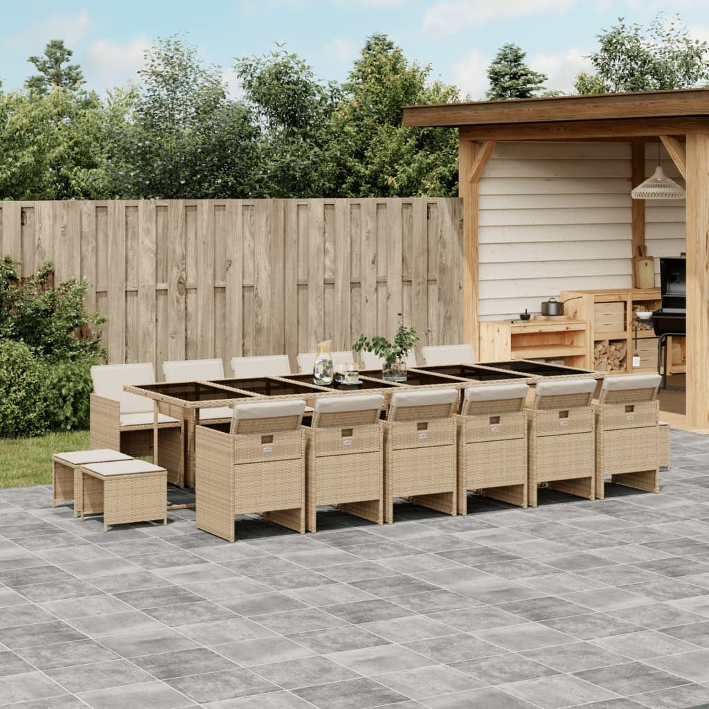 17 Piece Patio Dining Set with Cushions Beige Poly Rattan
