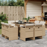 9 Piece Patio Dining Set with Cushions Beige Poly Rattan