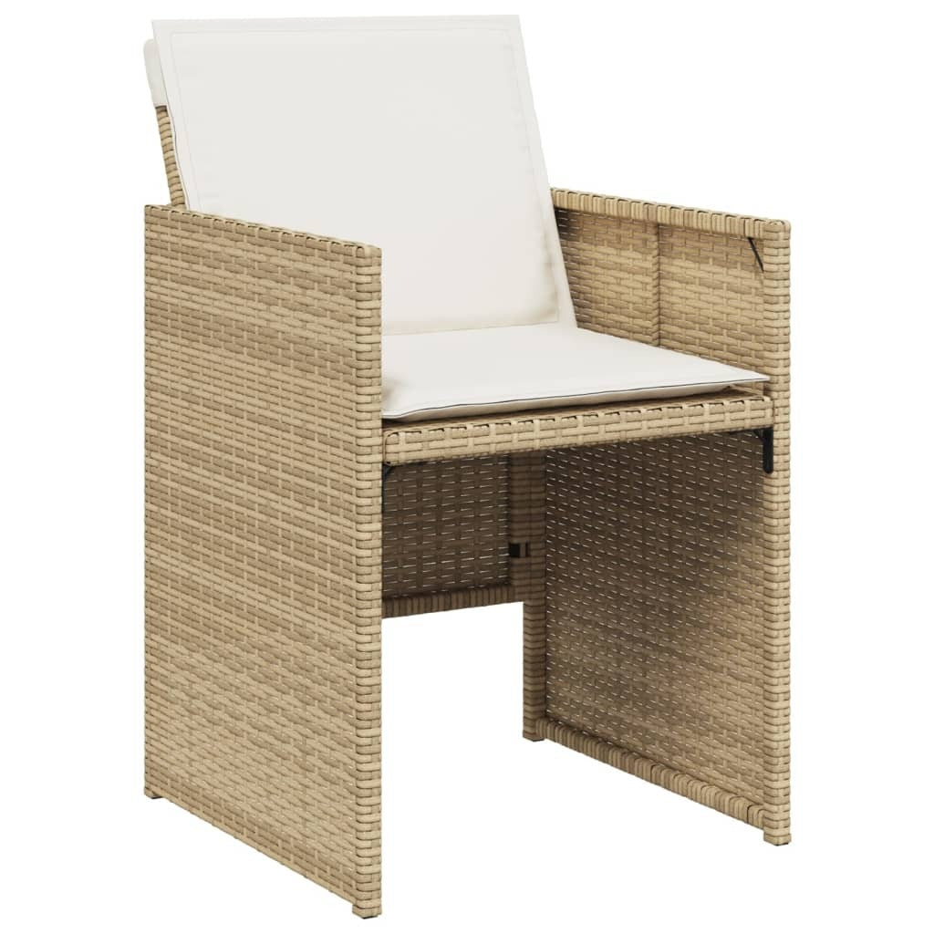 9 Piece Patio Dining Set with Cushions Beige Poly Rattan