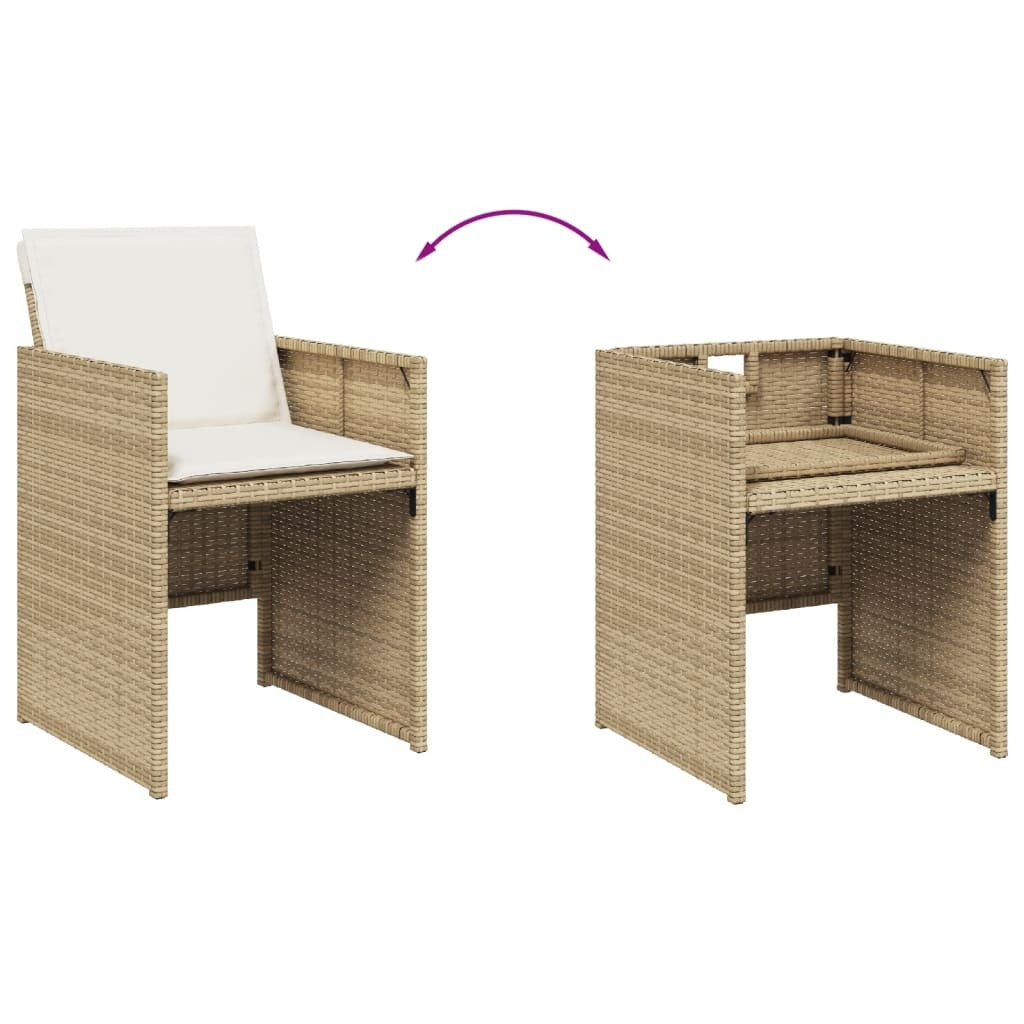 9 Piece Patio Dining Set with Cushions Beige Poly Rattan