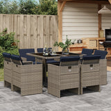 9 Piece Garden Dining Set with Cushions Grey Poly Rattan